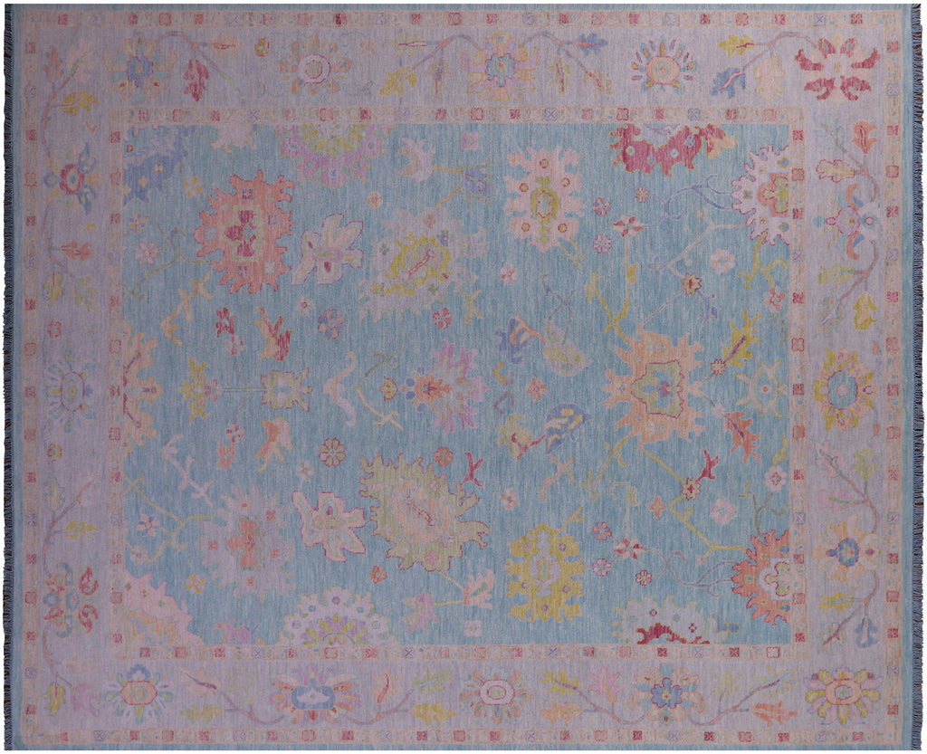 Blue Turkish Angora Oushak Hand Knotted Rug - Manhattan Rugs