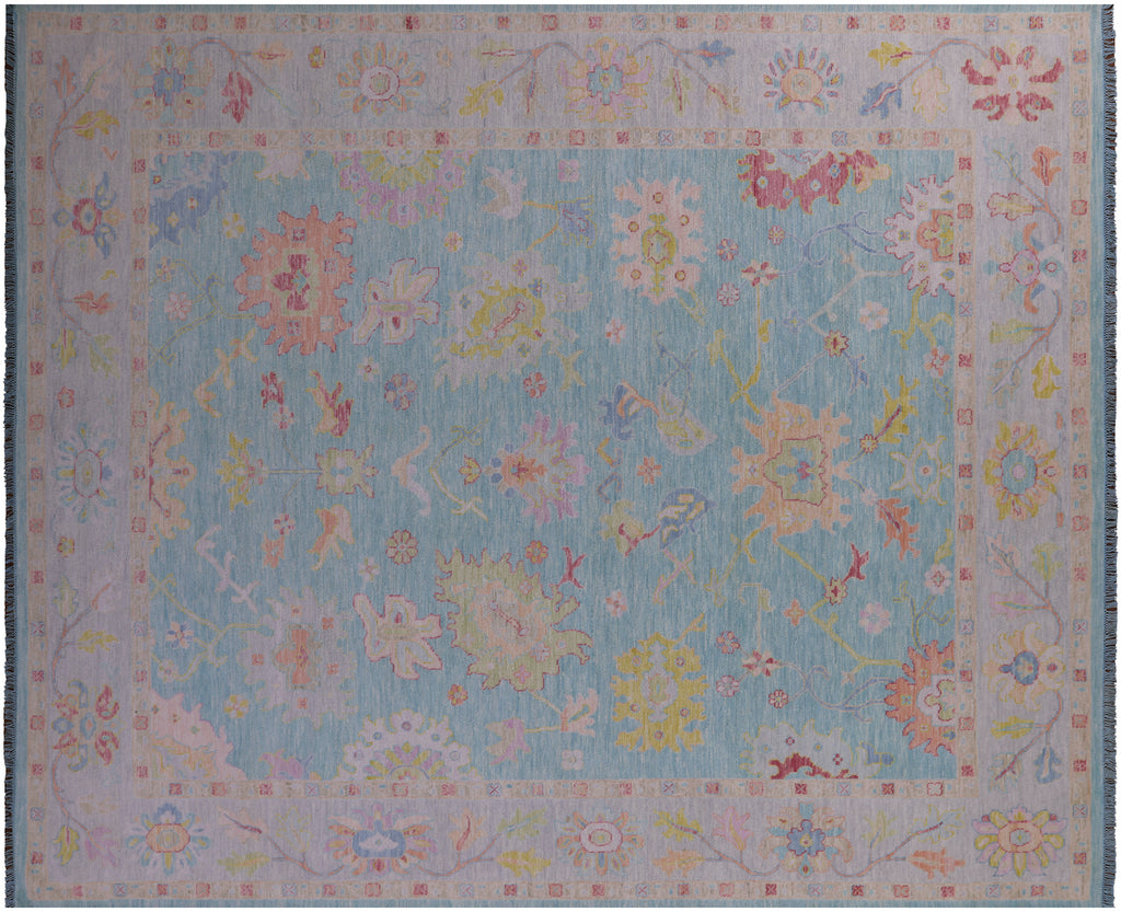Blue 12' 4" X 14' 9" Turkish Angora Oushak Hand Knotted Rug - Q22643