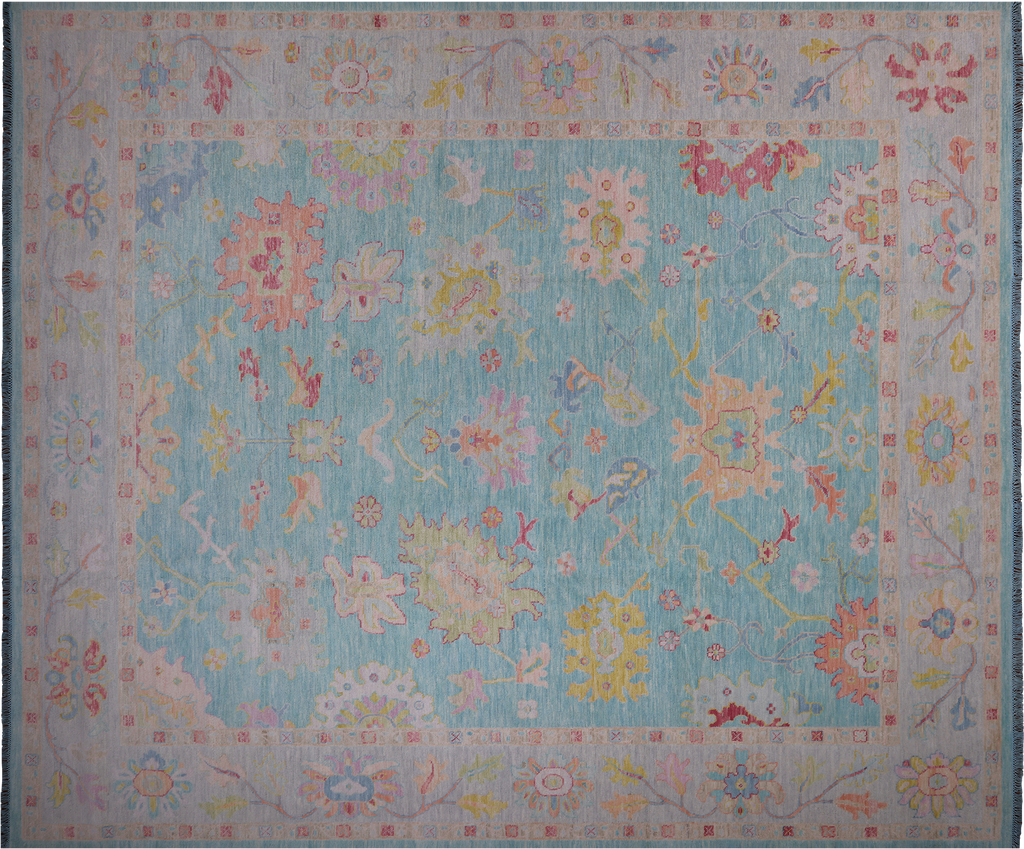 SUPER SALE Blue 12' 4" X 14' 9" Turkish Angora Oushak Hand Knotted Rug - Q22643
