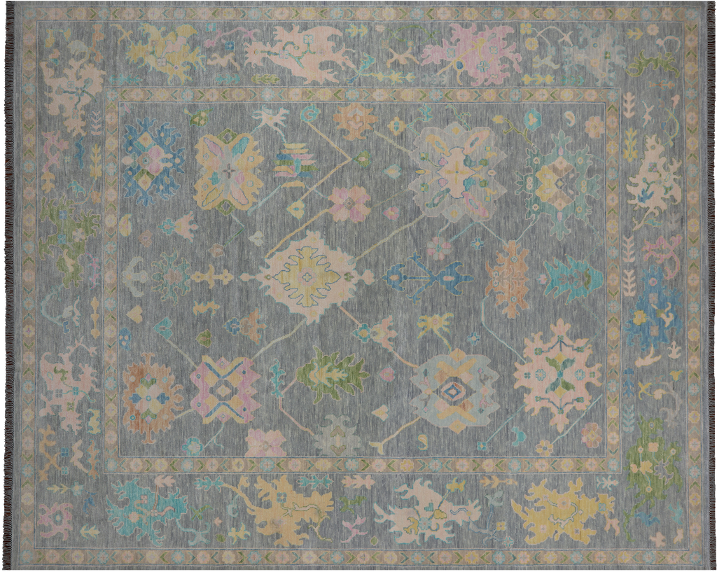 SUPER SALE Silver Turkish Angora Oushak Hand Knotted Wool Rug 12' 0" X 14' 6" - Q22648