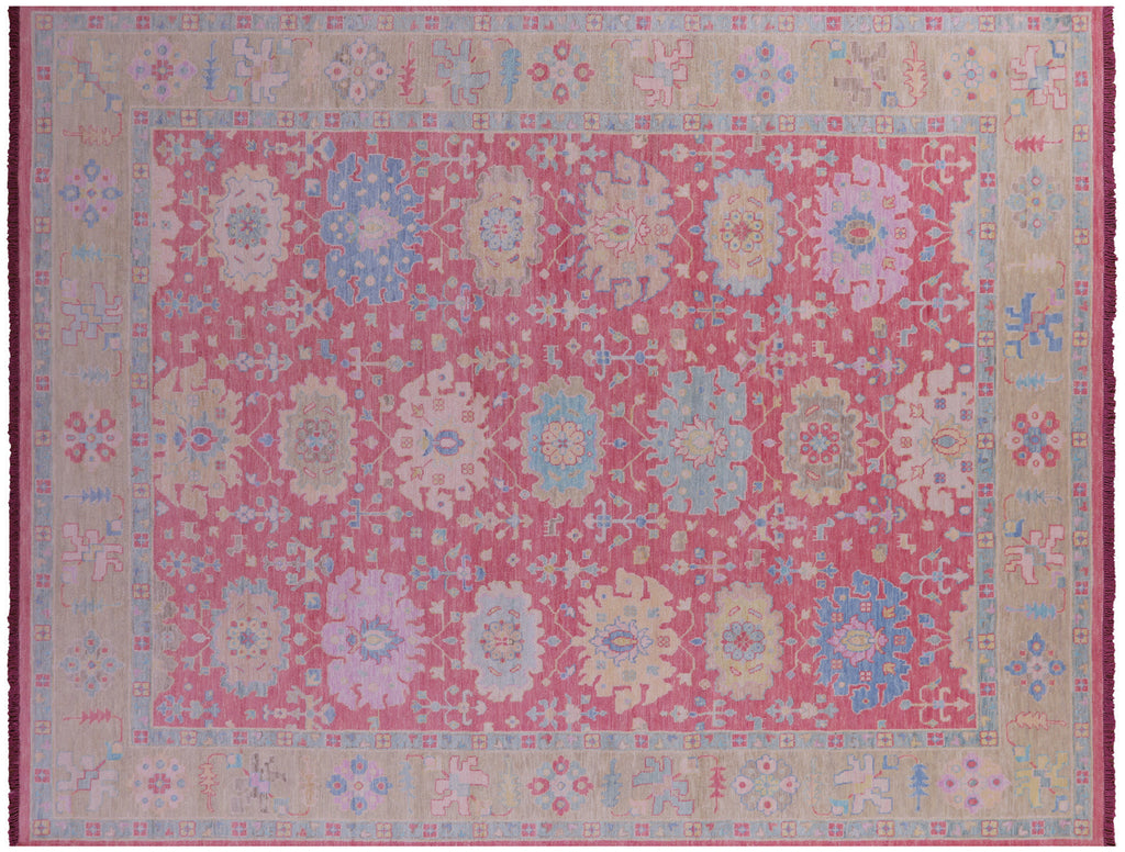Pink Turkish Angora Oushak Handmade Wool Rug - Manhattan Rugs