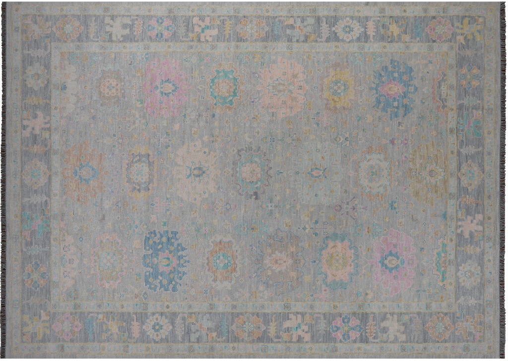 SUPER SALE Silver 10' 0" X 13' 9" Turkish Angora Oushak Handmade Rug - Q22655