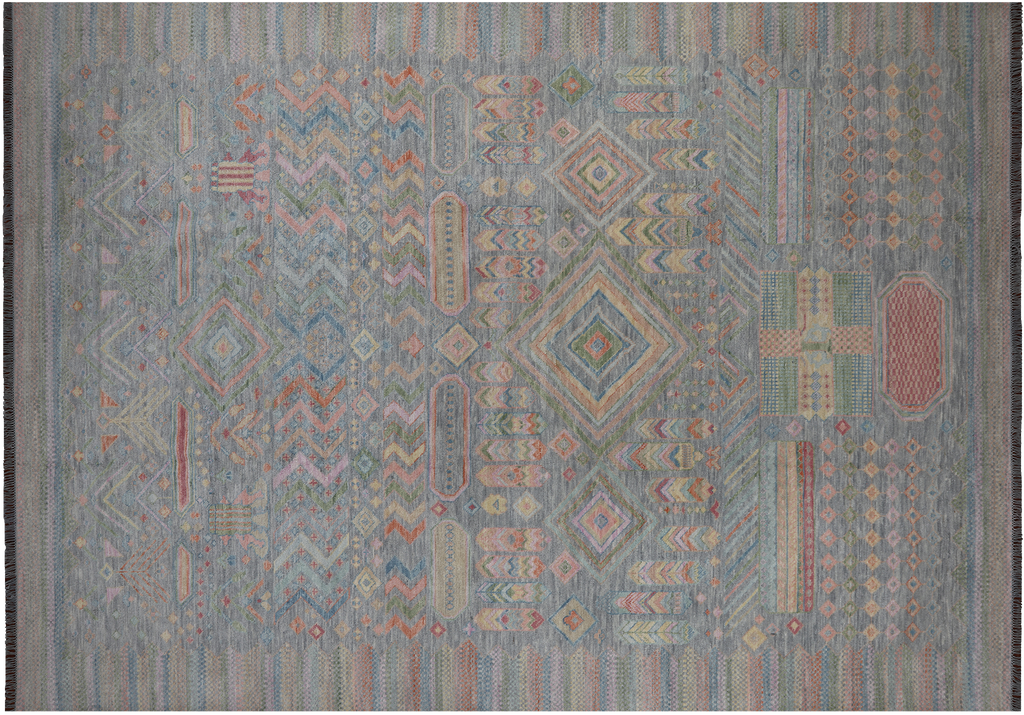 SUPER SALE Silver 10' 1" X 14' 0" Moroccan Handmade Wool Rug - Q22656