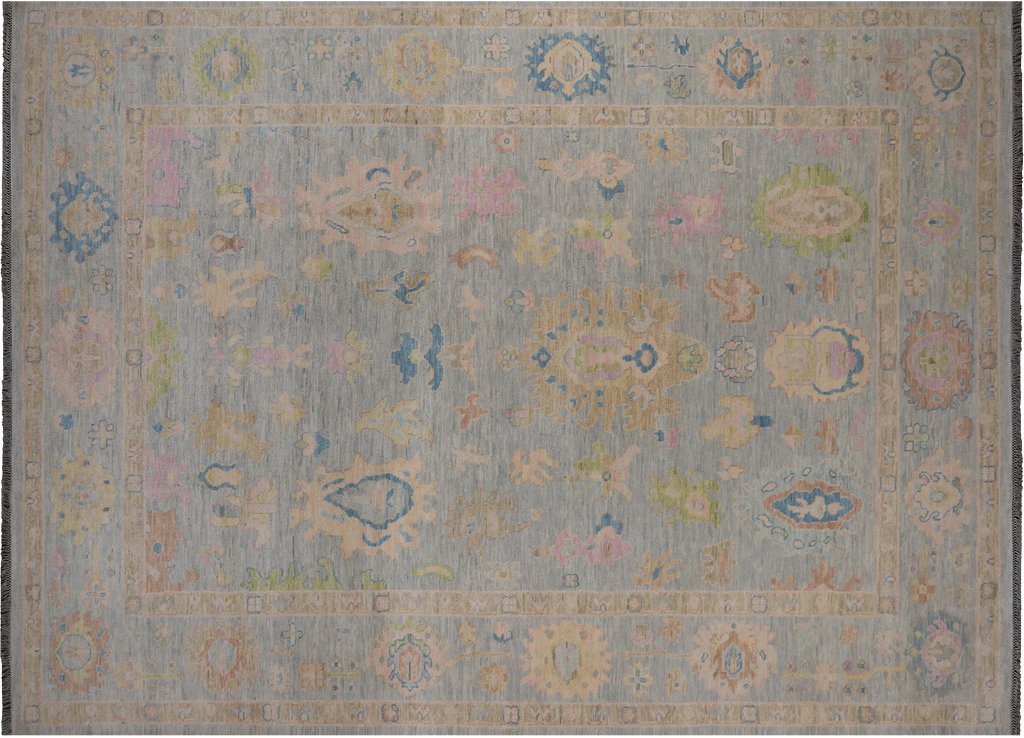 SUPER SALE Silver Hand Knotted Turkish Angora Oushak Wool Rug 10' 3" X 13' 10" - Q22658