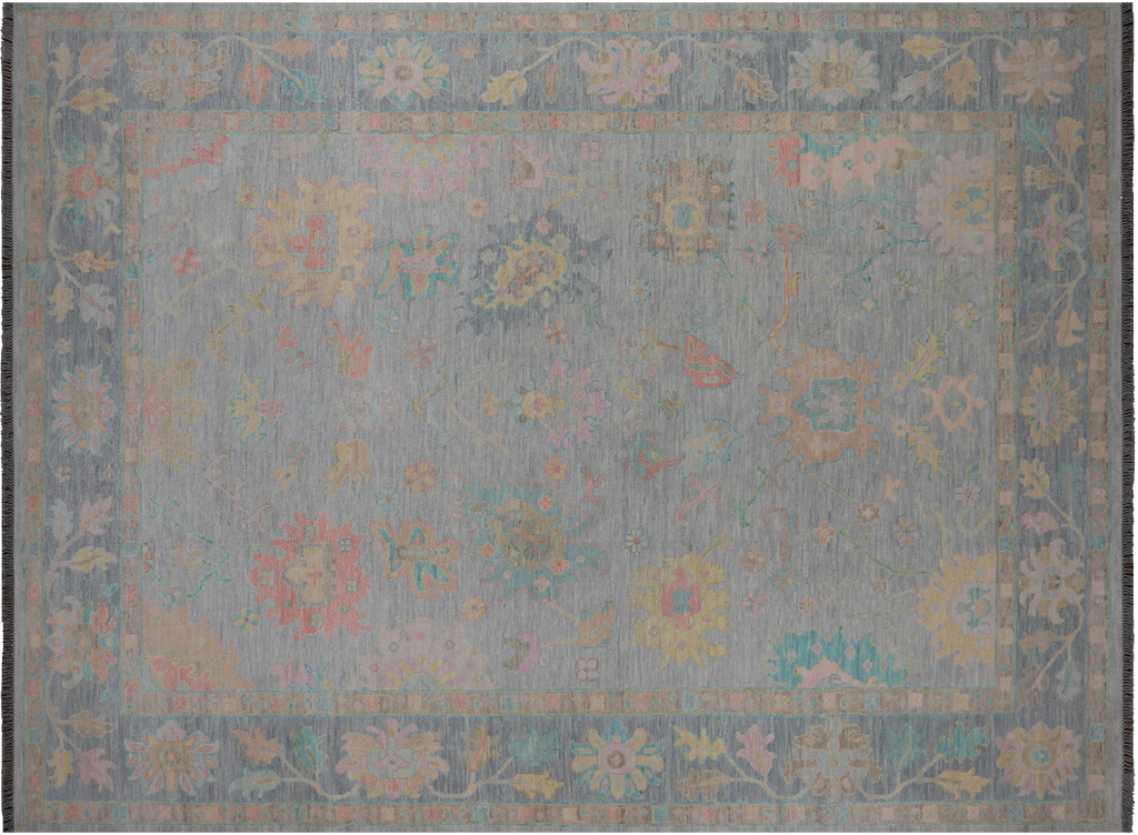 SUPER SALE Silver Turkish Angora Oushak Handmade Wool Rug 10' 3" X 13' 11" - Q22664