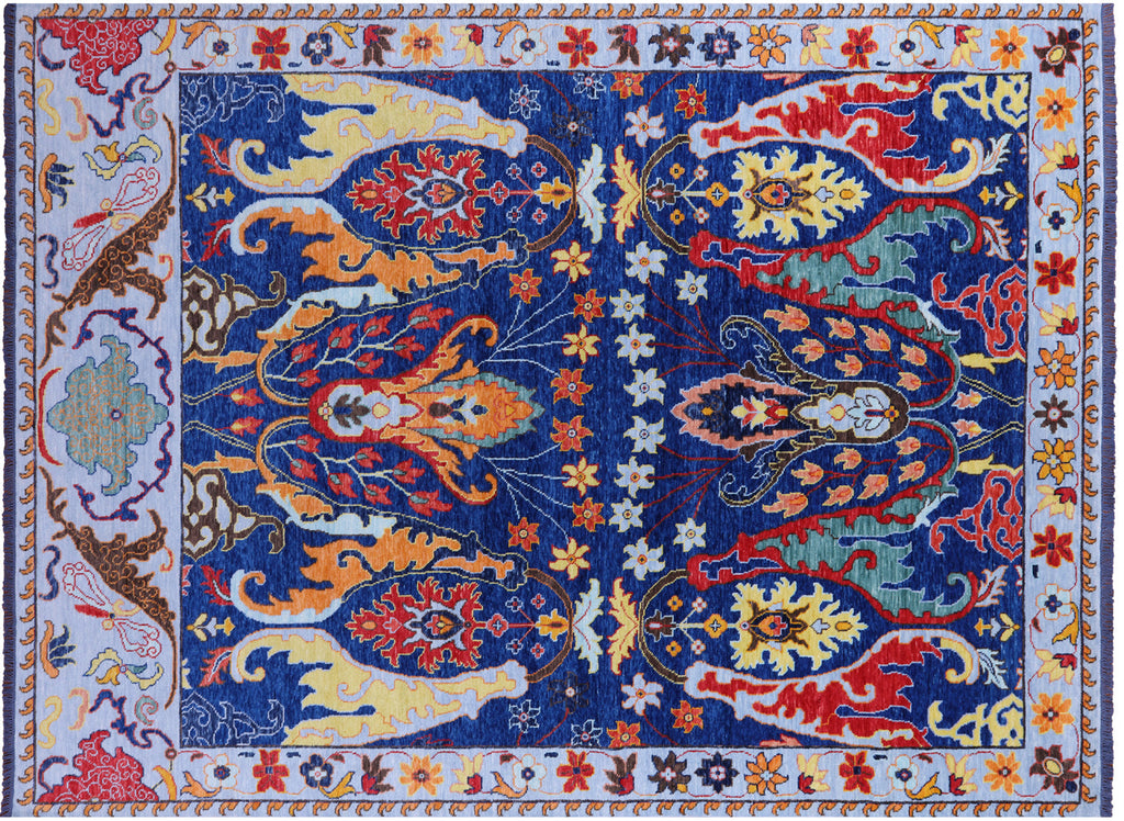 Blue Turkish Angora Oushak Handmade Wool Rug - Manhattan Rugs