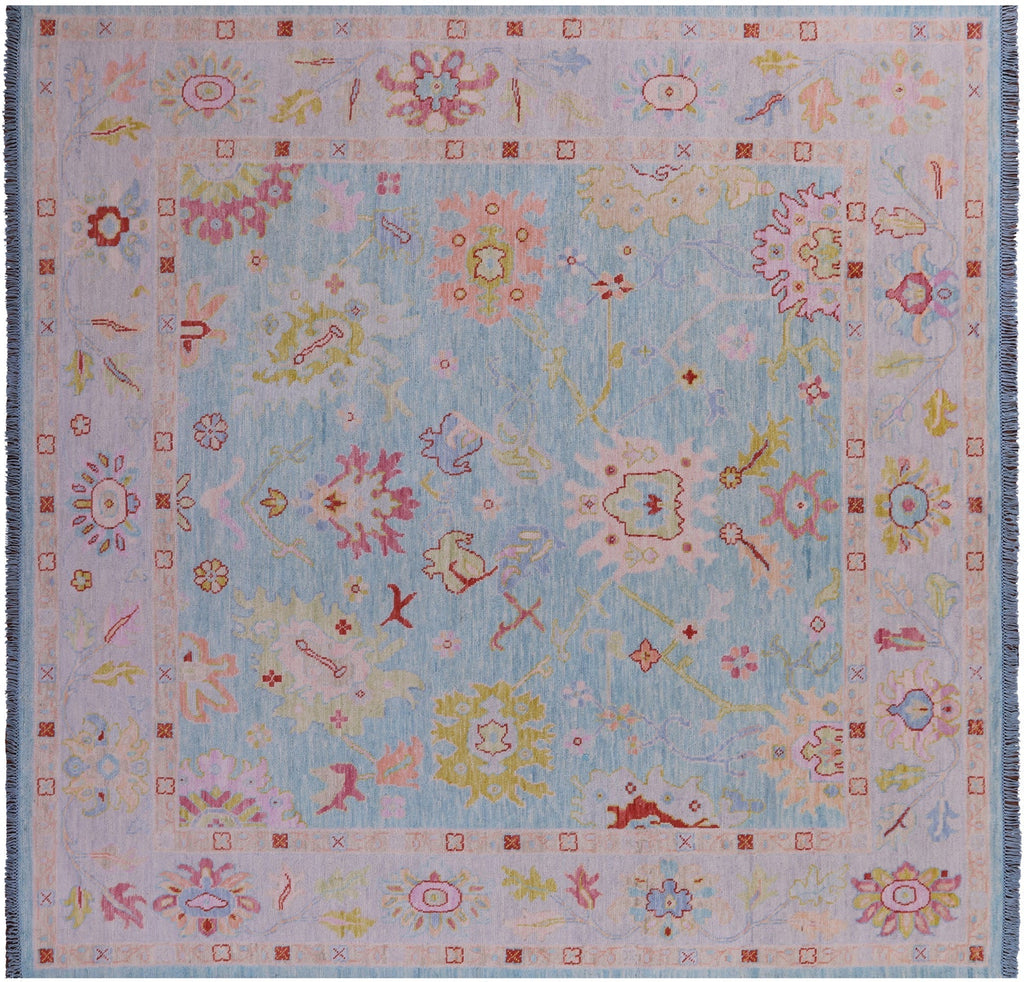 Blue Square Turkish Angora Oushak Handmade Wool Rug - Manhattan Rugs