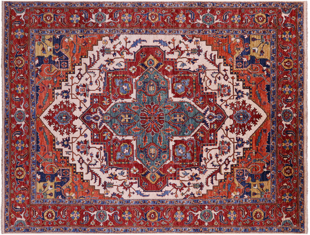 Ivory Persian Heriz Serapi Handmade Wool Rug - Manhattan Rugs