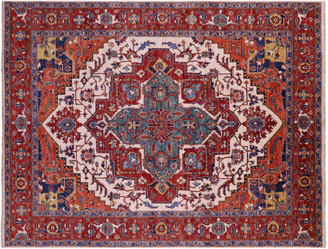 Ivory Persian Heriz Serapi Handmade Wool Rug - Manhattan Rugs