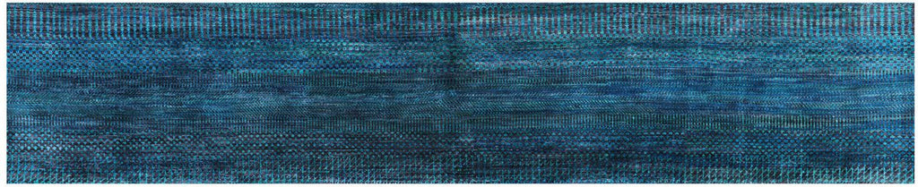 Blue Wool & Silk Super Savannah Gabbeh Hand Knotted Runner Rug - Manhattan Rugs