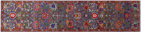 Grey Wool & Silk Persian Tabriz Handmade Runner Rug - Manhattan Rugs