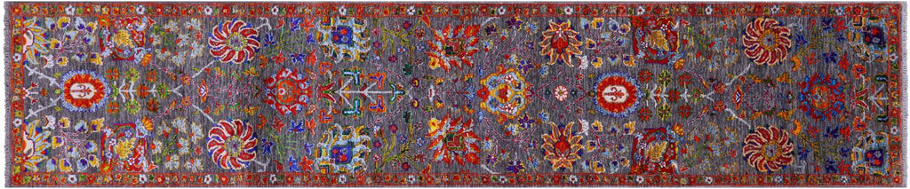 Grey Wool & Silk Persian Tabriz Handmade Runner Rug - Manhattan Rugs