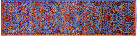 Blue Runner Persian Tabriz Hand-Knotted Wool & Silk Rug - Manhattan Rugs