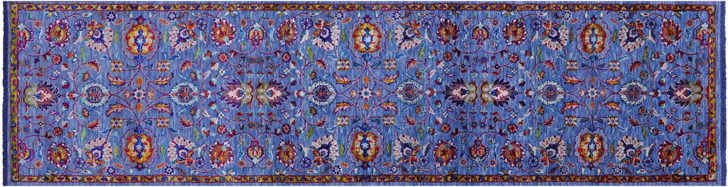 Blue Runner Wool & Silk Persian Tabriz Handmade Rug - Manhattan Rugs
