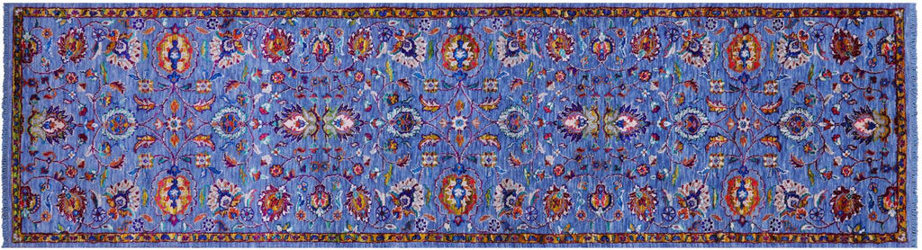 Blue Persian Tabriz Handmade Wool & Silk Runner Rug - Manhattan Rugs