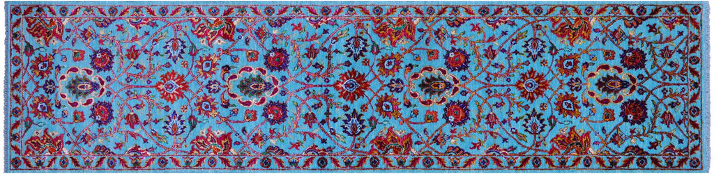 Blue Runner Persian Tabriz Handmade Wool & Silk Rug - Manhattan Rugs