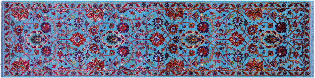 Blue Runner Persian Tabriz Hand Knotted Wool & Silk Rug - Manhattan Rugs