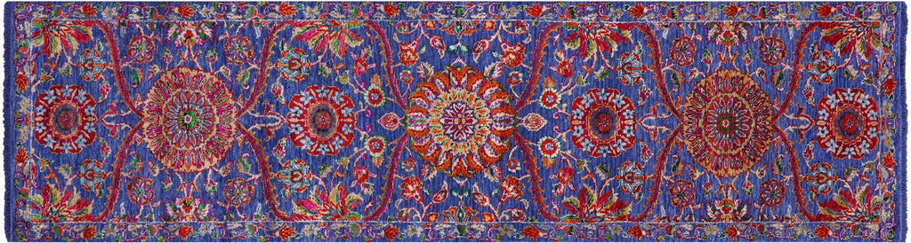 Blue Runner Persian Tabriz Handmade Wool & Silk Rug - Manhattan Rugs