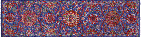 Blue Runner Persian Tabriz Handmade Wool & Silk Rug - Manhattan Rugs