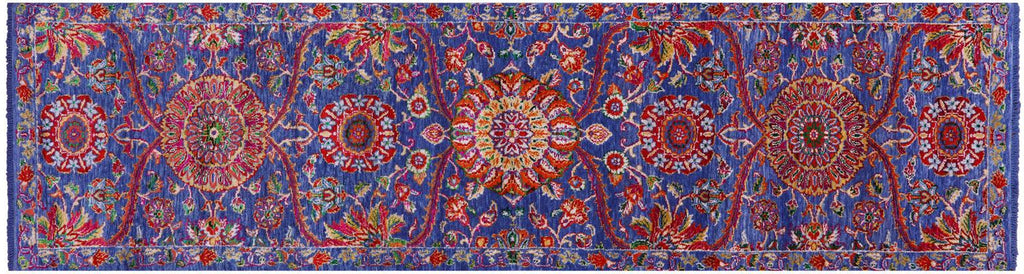 Blue Runner Persian Tabriz Hand Knotted Wool & Silk Rug - Manhattan Rugs