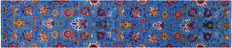 Blue Persian Tabriz Hand Knotted Wool & Silk Runner Rug - Manhattan Rugs