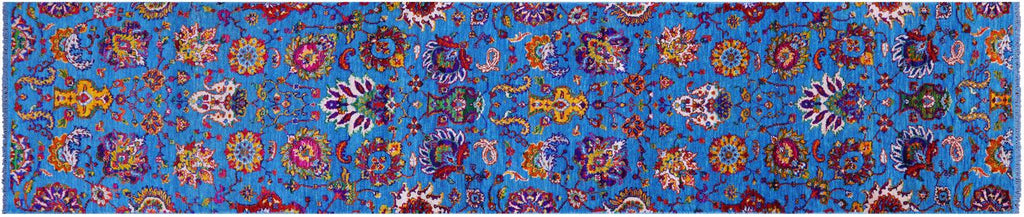 Blue Persian Tabriz Handmade Wool & Silk Runner Rug - Manhattan Rugs