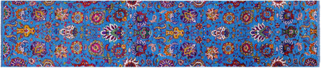 Blue Persian Tabriz Handmade Wool & Silk Runner Rug - Manhattan Rugs