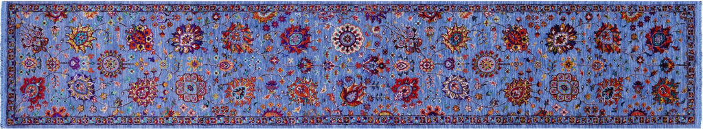 Blue Persian Tabriz Handmade Wool & Silk Runner Rug - Manhattan Rugs