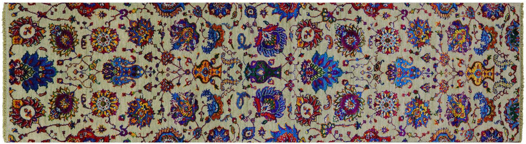 Green Persian Tabriz Handmade Wool & Silk Runner Rug - Manhattan Rugs