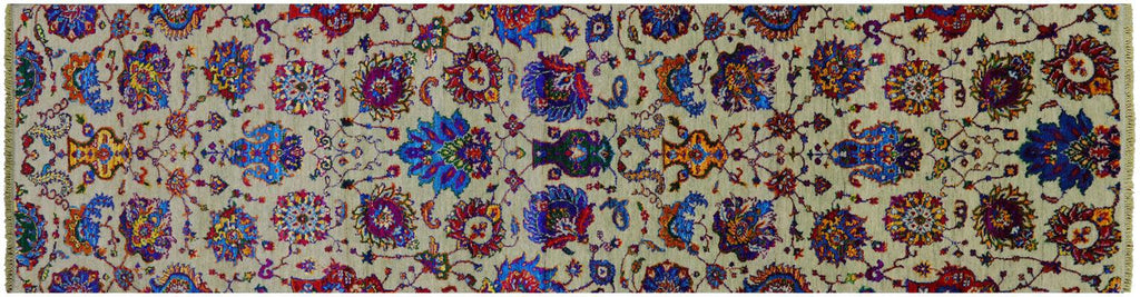 Green Persian Tabriz Handmade Wool & Silk Runner Rug - Manhattan Rugs