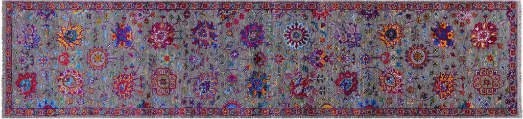 Grey Persian Tabriz Handmade Wool & Silk Runner Rug - Manhattan Rugs