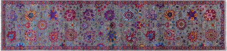 Grey Persian Tabriz Handmade Wool & Silk Runner Rug - Manhattan Rugs