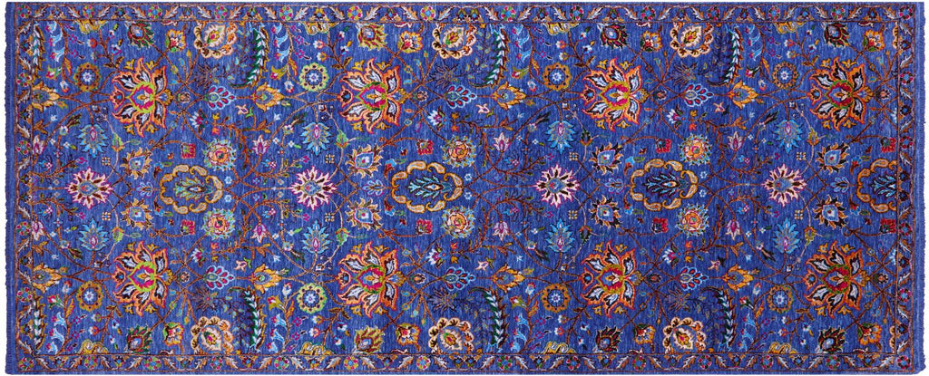 Blue Wool & Silk Persian Tabriz Handmade Runner Rug - Manhattan Rugs