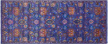 Blue Wool & Silk Persian Tabriz Handmade Runner Rug - Manhattan Rugs