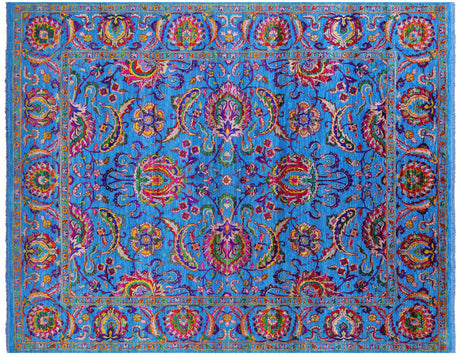 Blue Wool & Silk Persian Tabriz Handmade Rug - Manhattan Rugs