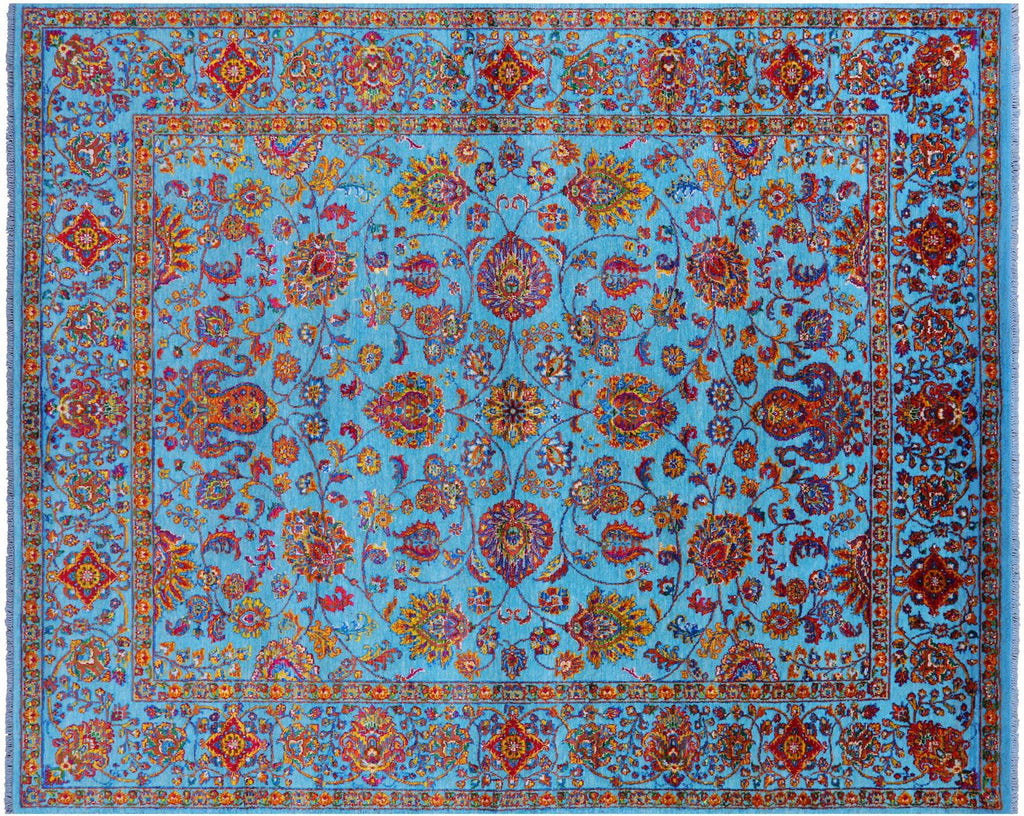 Blue Wool & Silk Persian Tabriz Hand-Knotted Rug - Manhattan Rugs