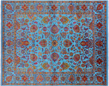 Blue Wool & Silk Persian Tabriz Hand-Knotted Rug - Manhattan Rugs