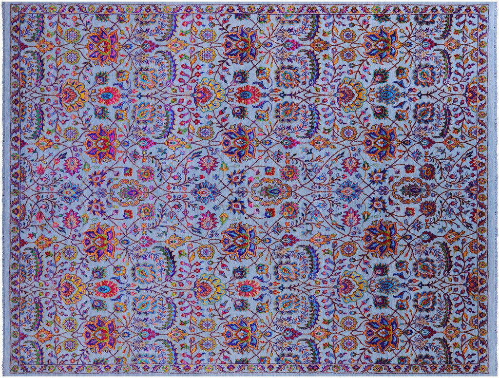 Blue Wool & Silk Persian Tabriz Hand-Knotted Rug - Manhattan Rugs