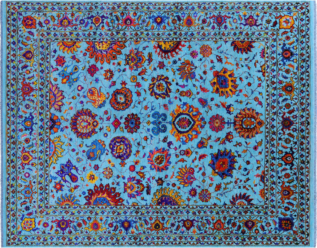 Blue Wool & Silk Persian Tabriz Hand Knotted Rug - Manhattan Rugs