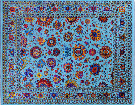 Blue Wool & Silk Persian Tabriz Hand Knotted Rug - Manhattan Rugs