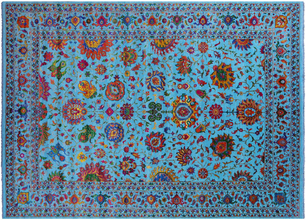 Blue Wool & Silk Persian Tabriz Hand Knotted Rug - Manhattan Rugs