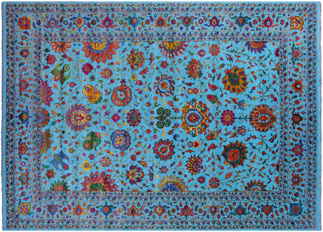 Blue Wool & Silk Persian Tabriz Hand Knotted Rug - Manhattan Rugs