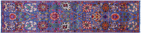 Blue Runner Persian Tabriz Handmade Wool & Silk Rug - Manhattan Rugs
