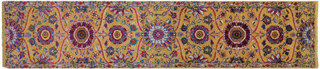 Gold Wool & Silk Persian Tabriz Handmade Runner Rug - Manhattan Rugs