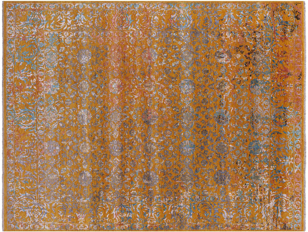 Gold Persian Tabriz Hand Knotted Wool & Silk Rug - Manhattan Rugs