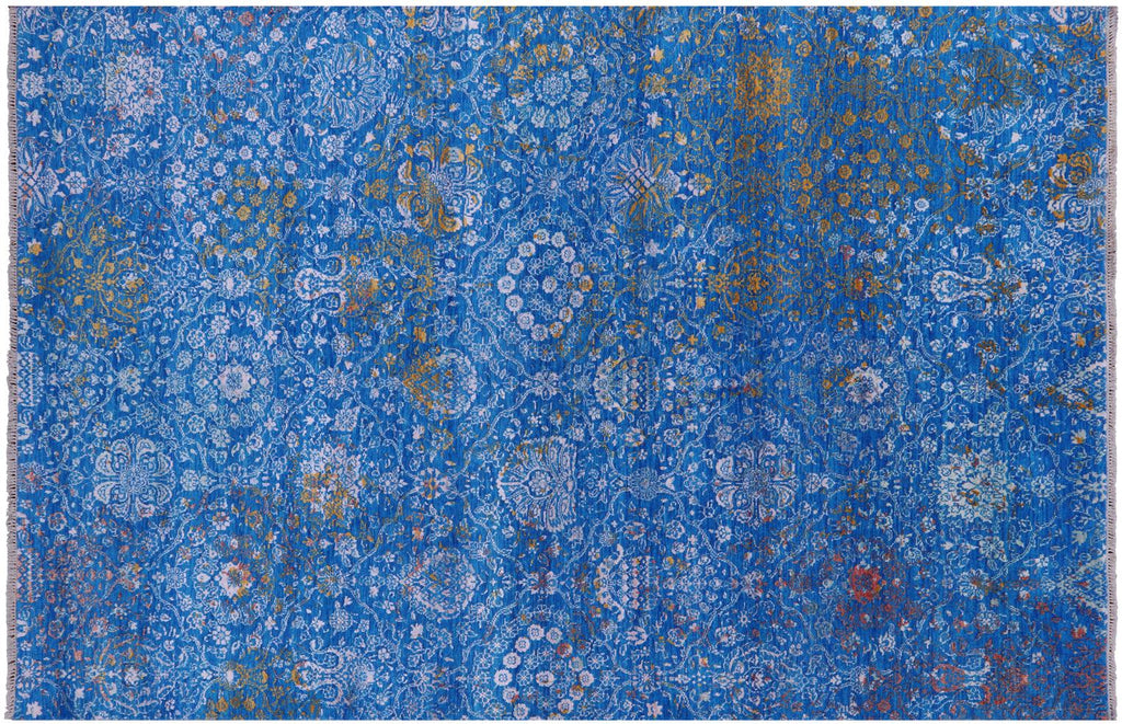 Blue Persian Tabriz Wool & Silk Handmade Rug - Manhattan Rugs