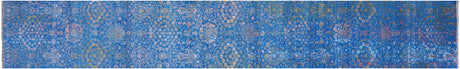 Blue Runner Persian Tabriz Hand-Knotted Wool & Silk Rug - Manhattan Rugs