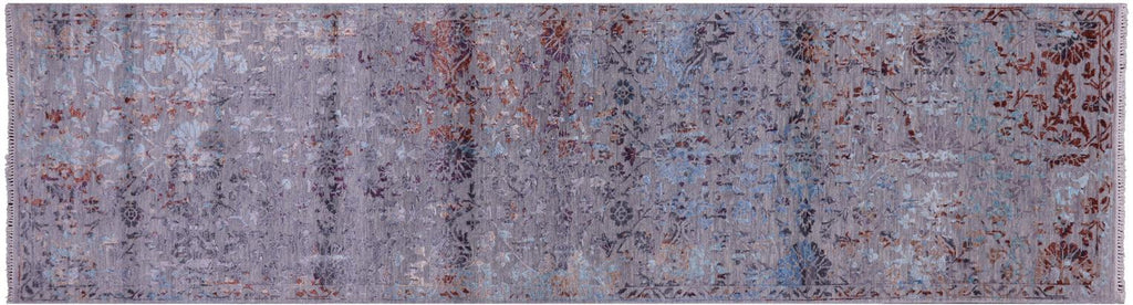 Grey Persian Tabriz Hand-Knotted Wool & Silk Runner Rug - Manhattan Rugs