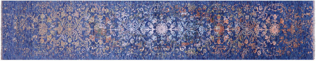 Blue Runner Persian Tabriz Handmade Wool & Silk Rug - Manhattan Rugs