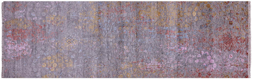 Grey Wool & Silk Persian Tabriz Handmade Runner Rug - Manhattan Rugs